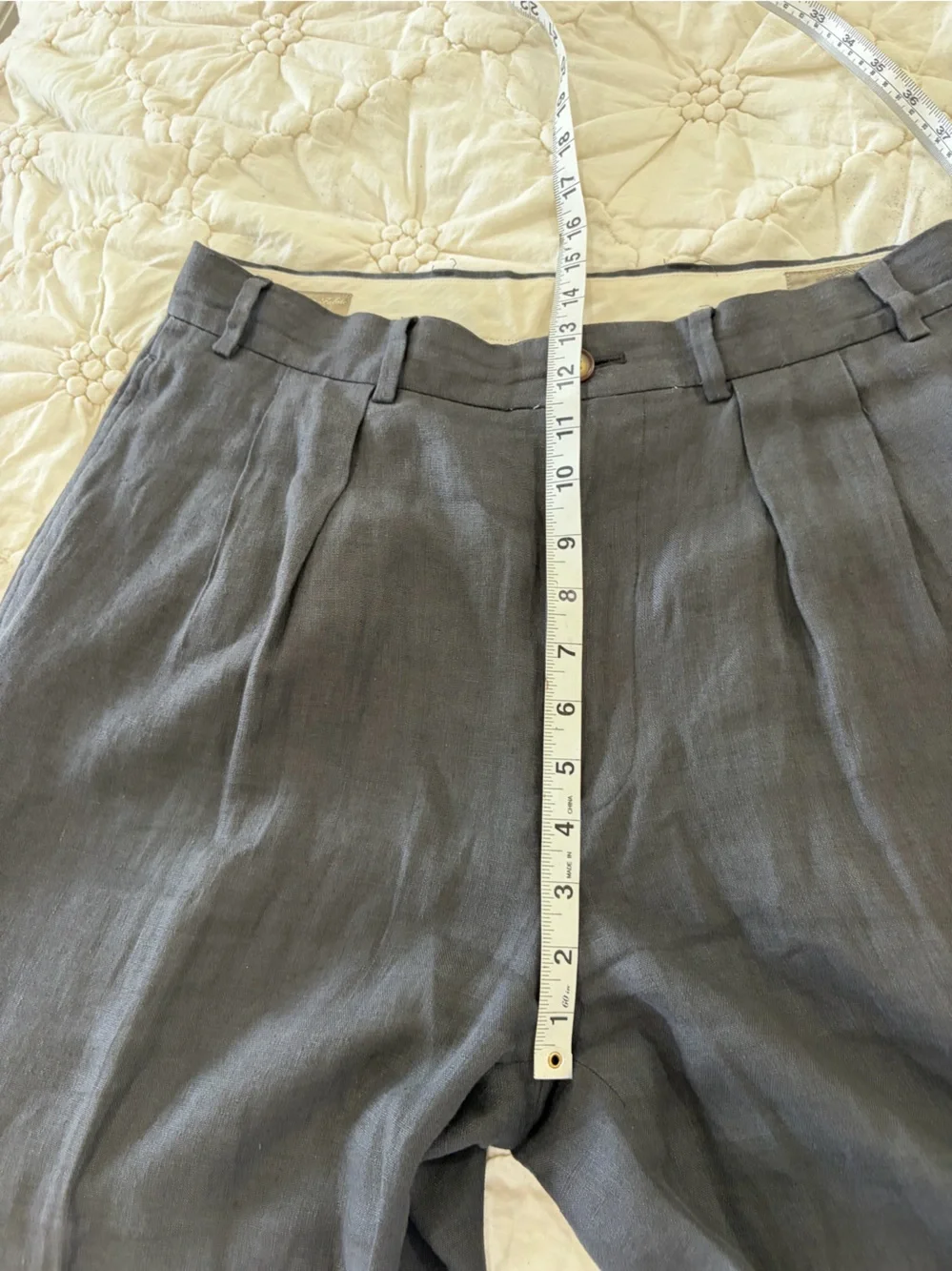 Vintage Structure La Collection 100% Linen Pleated Pants Charcoal Gray 32S